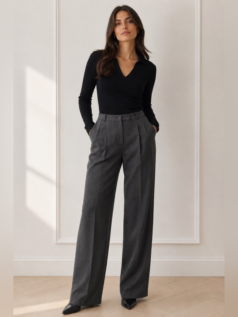 MaxMara Gray Virgin Wool High Rise Straight Leg Trousers Women’s Size 8